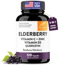 Sandhu's Elderberry Vitamin C and Zinc with Vitamin D3 " Quercetin tención suplemento cápsulas para hombres " mujeres  sometidas soporta Immune Health latitud 120 Conde (Pack of 1)
