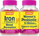 BuenoSí Iron+Vitamin C + Probióticos Mujeres 10B CFU, Gummies Bundle - Gran Tasting, Suplemento de vitamina, Gluten Gratis, GMO Gratis, Chewable Gummy