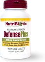 NutriBiotic – DefensePlus, 90 Tablets - 11 in 1 Immune Support with Vitamin C, Zinc, Grapefruit Seed Extract, Echinacea, Astragalus Root & Immune Boosting Extracts " Mushrooms - Vegan " Gluten Free