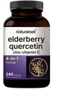 NatureBell Sambucus Elderberry Capsules, 5000mg Por Serving with Quercetin 500mg, Vitamina C y Zinc, 240 Contar ANTERI European Black Elderberry Fruit Extract – 4 en 1 Immune Support Suplementos