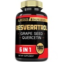 6in1 Suplemento Trans Resveratrol con semillas de uva, cardo de leche y más - Resveratrol 1000mg - Apoyos para el sistema inmunológico, salud cardíaca, manejo corporal - 180 cápsulas