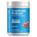 Celebrar vitaminas Rebuild pólvora de proteína con probióticos " Prebióticos - 20g Whey Isolate Proteína, fibra alta, para pacientes de cirugía post-bártrica - Berry Burst (15 Servimientos)