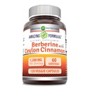 Amazing Formulas Berberine with Pure Ceylon Cinnamon 1200 Mg Por Serving ← Premium Complex Supplement TEN Veggie Capsules ← Non-GMO TEN Gluten Free ← Made in USA (1 Pack Ø 120 Count)