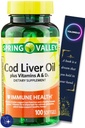 Cod Liver Oil Plus Vitaminas A &amp; D3 Immune Health Dietary Supplement Softgels Spring Valley, 100 Cuenta y Bookmark Gift of YOLOMOLO