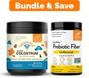Sandhu's Pure Bovine Colostrum Powder Supplement for Humans 30 Servings & Prebiotic Fiber Supplement Powder soporta Immune, Gut, Digestive & Colon Health
