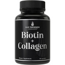 Suplemento de biotina y colágeno – 10,000mcg Biotina + Collagen de bovino para el cabello de la botella. Complejo avanzado de vitamina 2 en-1. Soportes Thicker, Crecimiento del cabello más saludable para mujeres, hombres