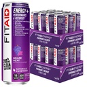 LIFEAID FITAID Energy Grape AÇAI, 200mg Natural Caffeine, Keto, Pre-Workout Performance: BCAAs, Quercetin, Electrolytes, Omega-3s, 15 Calories, Paleo, Vegan &amp; Gluten-Free,12-oz (Pack of 24)