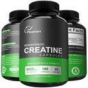 Micronized Creatine Monohydrate Capsules, Keto Friendly, 5000mg, 180 cápsulas, Creatine Monohydrate Pills Third Party Tested, Manufactured in The USA, Non-GMO, Gluten Free, Vegan Safe
