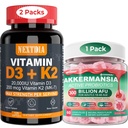 Vitamina D3 20.000 UI + K2(MK7) 200mcg Softgels + Akkermansia Probiotics Gummies with Prebiotics Fiber