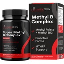 Complejo de vitamina B metilada Suplemento - Complejo de metil B bioactivo con folato de metil de 5 MTHF " Metilcobalamina B12 para energía del corazón cerebral " Homocisteína Apoyo - Complejo Super vitamina B (30 conteo)
