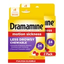 Dramamine Chewable Less Drowsy, Motion Sickness Relief, Raspberry Cream Flavor, 12 Cuenta, 2 Pack