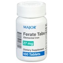 Major 27 mg Tabs de Ferate - Ferrous Gluconate Elemental Iron Suplemento dietético - 100 Cuenta (1 Pack)