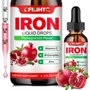 Suplemento de Hierro Líquido para Mujer Hombres &amp; Niños gotas de hierro multivitamínico con folato, vitamina C, B6, B12, zinc para la anemia, deficiencia de hierro, constructor de sangre, energía - sabor granada natural, Vegan 2 Fl Oz