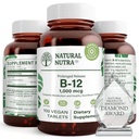 Natural Nutra Vitamina B12 1000 mcg, Promocionar Corazón & Nerve Salud, Cobalamin B12 Suplemento, Calcio Phosphate, Ayuda en Metabolismo Salud, Absorción Optimal, Gluten Gratis, Azúcar Gratis, 100 Tabletas Veganas