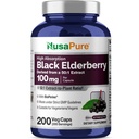 NusaPure Black Elderberry 50:1 Extracto, 100 mg Equivalente a 5.000 mg por cápsulas vegetarianas, 200 Conde (No GMO, Bioperina) Sambucus Suplemento