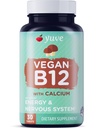 Yuve Vegan B12 con calcio para absorción máxima - Energía activa y sistema nervioso central Soporte - 1000mcg Cobalamin Vitamina B 12 - Natural, No GMO, Libre de gluten, Libre de azúcar - 30 Tabs