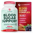 PurePremium Normal Blood Sugar Support Supplement - 20 Active Ingredients Complex to Support Blood Sugar Levels Ya en The Normal Range - with Cinnamon, Bitter Melon, Chromium, Mulberry - 120ct