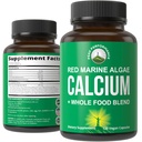 Calcio a base de plantas - Algas marinas rojas Suplemento de calcio con vitamina C, D3, K, Magnesio, y completo vegetal de alimentos. Cápsulas vegas para huesos y juntas. 120 pastillas, tabletas