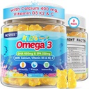 Niños Omega 3 Gummies + Calcio 400mg + Vitamin D3 K2 + C, Omega-3 DHA &amp; EPA Suplemento - No Fish Burps, No Sugar - Niños &amp; Adolescentes Omḛga 3 + Multivitamin Gummy para huesos fuertes, cerebro, inmuno, ojo, 2Pack