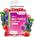 Milk Thistle Gummies, 10-in-1 Herbal Formula for Liver Cleanse Detox & Repair with Dandelion Root, Turmeric, Artichoke - Optimal Liver Function and Digestive Health - Mixed Berry Flavor
