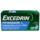Excedrina PM para alivio de dolor de cabeza, Acetaminofeno 250mg, Aspirina 250mg, Diphenhydramine Citrate 38mg, Dolor de dolor, Noche de dormir-Aid, 100 Cuenta