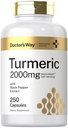 Doctora Camino Turmeric Curcumin Suplemento 2000mg tención 250 cápsulas Silencio con Black Pepper Extract ← No GMO, Gluten Free Complex