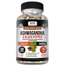 Kaya Naturals Ashwagandha Root with Black Pepper Ø Maximum Strength 1300mg Adaptogen Supplement, Support Adrenal, Glandular Health, Mood Relief, Focus, Energy &amp; Vitality for Men &amp; Women