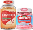 Azúcar Vitamina C + D3 + Gummies Zinc para Adultos 50 + Gummies Butyrate con Probiótico + Prebiótico + Postbiótico