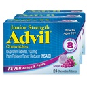 Alimentador de Dolor Advil Junior Strength Chewable Ibuprofen y Reductor de Fiebre, Ibuprofeno Infantil para Alivio de Dolor, Grape - 24 Tabletas (Pack of 3)