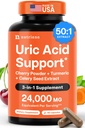 3 en 1 Uric Acid Flush Cleanse – Tart Cherry Extract with Turmeric " Celery Seed Supplement Purge - Feet and Joint Support - 60 Veggie Capsules