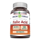 Amazing Formulas Folic Acid (Vitamin B9) 400 mcg tención Tablets Suplemento ← No-GMO TENIDO Gluten Free TEN Made in USA (1 Pack TEN 500 Count)