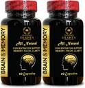 Suplementos de memoria de cerebro - Apoyo Focus y Memoria Suplemento para cerebro, energía " Mejor concentración, mejora de memoria, apoyo cognitivo cerebral - 2 botellas 120 cápsulas