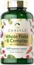 Carlyle Vitamin B Complex Whole Foods Blend ← 240 Capsules ← Daily Multivitamin for Hombres y Mujeres Silencio con B1, B2, B6, B12, Folate, Niacin, y L-Methylfolate