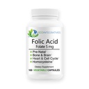 Folato de ácido fólico 5mg (B9) Salud prenatal, Reproductiva, Homocysteine, Metabolismo, Cardiovascular, Hueso, Apoyo Inmunitario, Libre de Alérgenos, No GMO - 100 cápsulas veganos