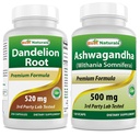 Mejor Naturales Dandelion Root 520 mg " Ashwagandha Extracto 500 Mg