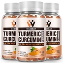 Gummies de Curcumina Turmérica con Ginger &amp; Black Pepper Extract - 3 Pack Tumeric Gummy Suplementos para Inflamación de Dolor Soporte de Salud Conjunto - Vegan, Orgánico, Gelatin-Free - para Adultos y Niños