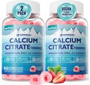 Calcio Citrate 1000mg, Calcio Gummies con Calcio &amp; Magnesio 2:1 Ratio, Más Vitamina D3, Zinc, B6 &amp; Potasio - Calcio Alta Absorbable Chewable, Bone &amp; Muscle Support, Vegan, Sin azúcar, 120Cts