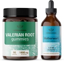 HerbAMAMA Valerian and Motherwort Kit - Bundle of 1800 mg Valerian Root Gummies & Motherwort Liquid Drops - Vegan, Non-GMO, Gelatin &amp; Alcohol-Free - 2 Pack