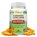 aSquared Nutrition Turmeric Curcumin 1300mg with BioPerine Black Pepper Extract - 180 Capsules - con 95% Curcuminoides, 100% Natural Tumeric Root Powder Suplementos, Pure & Joint Stiffness Pills