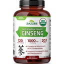 Zazzee USDA Organic Red Korean Panax Ginseng 20:1 Extracto, 1000 mg, 5% Ginsenosides, 120 cápsulas Vegan, Standardizado y concentrado 20X Extracto de raíz, 100% vegetariano, todo natural, hecho en los EE.UU.