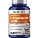 NusaPure L-Tryptophan 1500mg 200 Vegetarian Caps (No-GMO, Vegan) Bioperina