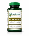 Suplementos Ecológicos Verdes (Pack-1) Vitamina B12 &amp; Ácido Fólico, 1000mcg, 90 VCaps, Hecho a mano, Vegan, No GMO, soporta el funcionamiento del sistema nervioso, y la integridad de la piel, el cabello y el hígado
