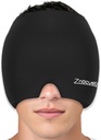 ZNÖCUETÖD Migraine Headache Relief Cap Hat Full Head Ice Pack Wrap Cooling Gel Ice Beanie Hot/Cold Compression Cap for Sinus, Stress, Hangover Headache Pain Relief - Reutilizable Hombre Mujer, Negro, Tamaño M