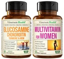 Glucosamine Chondroitin Turmeric + Multivitamínico para Mujeres 2-Bottle Suplemento Bundle para Ella. Respuesta saludable de inmuno, soporte conjunto, propiedades antioxidantes