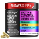 Biotina para el crecimiento del cabello Mujeres &amp; Hombres con queratina, Complejo Collagen 30000 mcg – Cápsulas para la pérdida del cabello > Esquí & uñas Vitaminas, Biotina 10000mcg y Suplementos Collagen - 60 píldoras