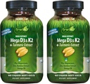 Irwin Naturals High Potency Mega D3 &amp; K2 + Extracto Turmérico de Huesos Saludables, Función Inmune " Positivo Mood - Absorción avanzada con Magnesio, Turmérico, Bamboo &amp; Omega Oil - 60 Liquid Softgels