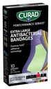 CURAD Performance Series IRONMAN Antibacterial Bandages, Extreme Hold Adhesive Technology, Extra Large Flexible Fabric Bandages for Cuts, Scrapes, " Burns, Assorted Colors, 2 x 4 pulgadas, 10 Count