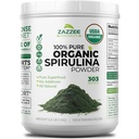 Zazzee Organic Spirulina Powder, 2.2 Libras (1 KG), USDA Certified, 303 Servings, Kosher, 100% Puro, No-Irradiated, Mess-Free Wide Mouth Container, Fresh Smell y Neutral Taste, Non-GMO, Gluten-Free