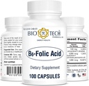 Bio-Tech Pharmacal B6-Folic Acid, 100 cápsulas – All-Natural Supplement – Supports Cardiovascular, Bone, " Nervous System Health – No Dairy, Fish, Gluten, Peanut, Shellfish, Halal, " Soy – No