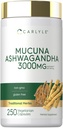 Carlyle Mucuna con Ashwagandha Silencio 3000mg Silencio 250 cápsulas Silencio Mucuna Pruriens Suplemento Silencio Vegetariano, No GMO, Gluten Free